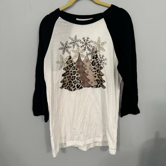 Bella Canvas Airlume Jersey Christmas Trees Top Ringer Tee Women's Size Medium - Picture 1 of 11